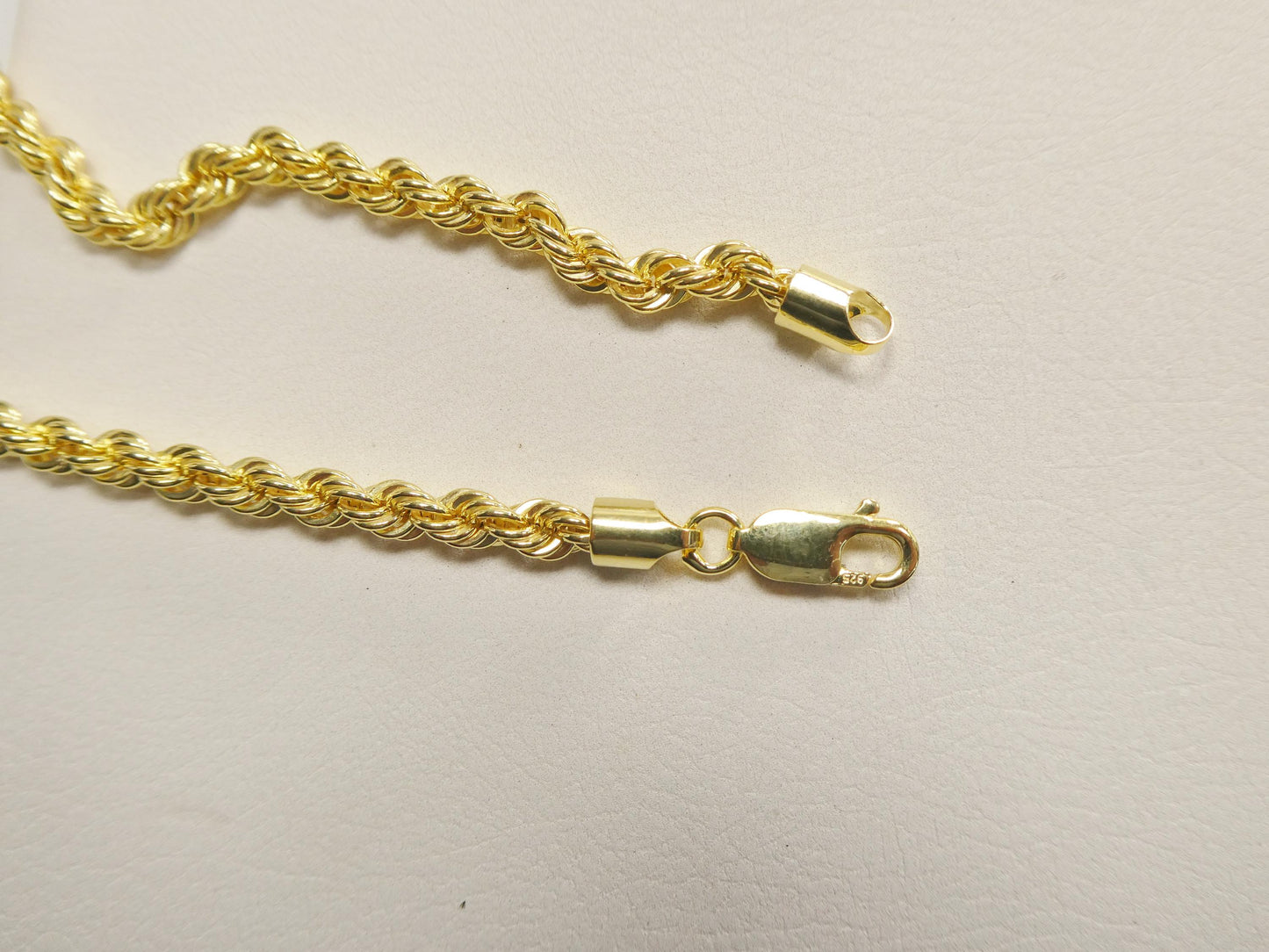 real 925 sterling silver rope chain 4.5mm 14k yellow gold finish
