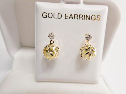 Real 10k Solid Yellow Gold Ball Drop Push Post Earrings