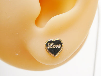 Real 10k Solid Yellow Gold Heart Love Push Post Earrings