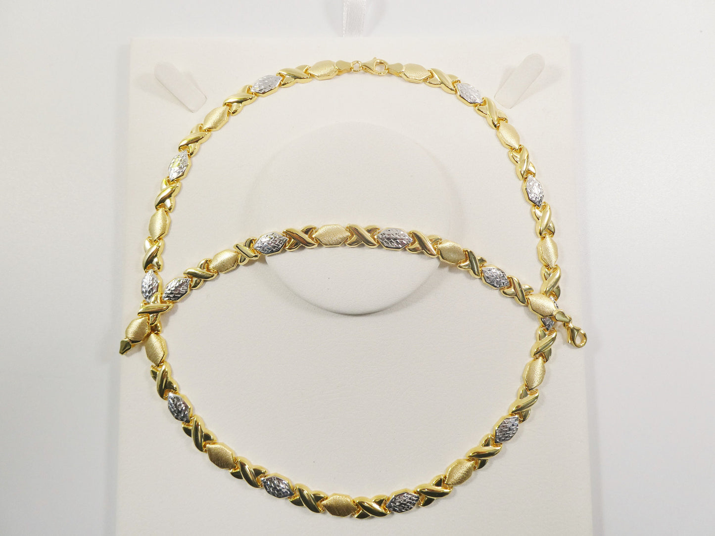 real 925 sterling silver xoxo hugs and kisses stampato set necklace and bracelet 14k gold color finish