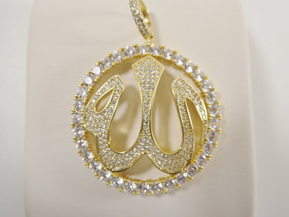 Real 925 Sterling Silver Large Muslim Allah Pendent Full ice Stone Charm