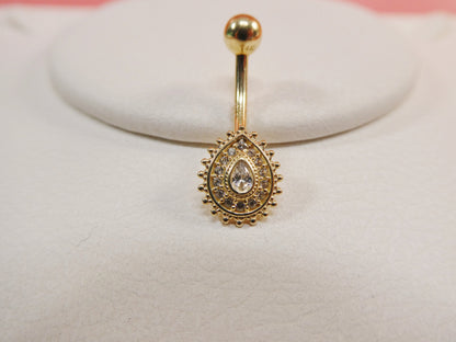 14k Real Solid Yellow Gold High Polish Oval Shape Belly Button Ring Piercing