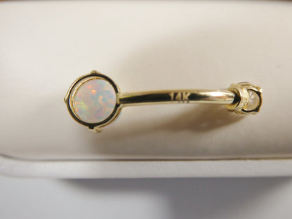 14k Real Solid Yellow Gold Opal Belly Button Ring piercing
