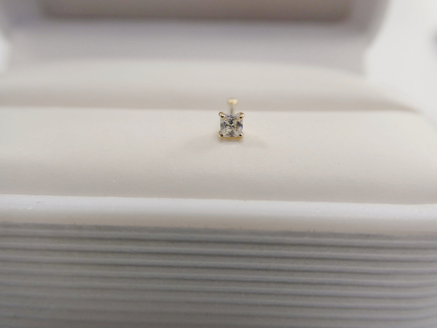 14k real solid yellow gold 2MM stone long post square stud nose ring