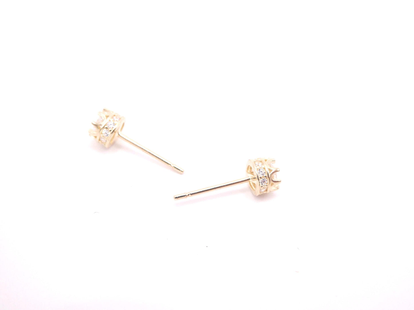 real 10k solid yellow gold small crown style push post circle stud earrings