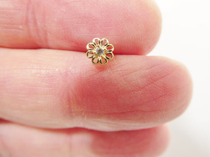 14k Real Solid Yellow Gold Dlower Stud Nose Ring
