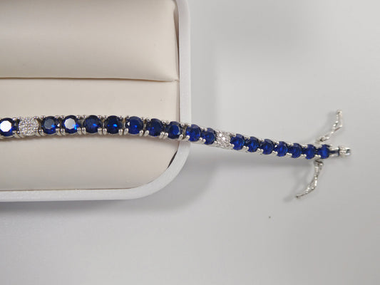 Real 925 sterling silver sapphire spinel tennis bracelet box lock clasp