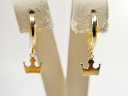 Real 10k Solid Yellow Gold Crown Hoop Huggie Earrings
