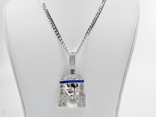 real 925 sterling silver 22 inch flat chain and large Jesus head pendent charm