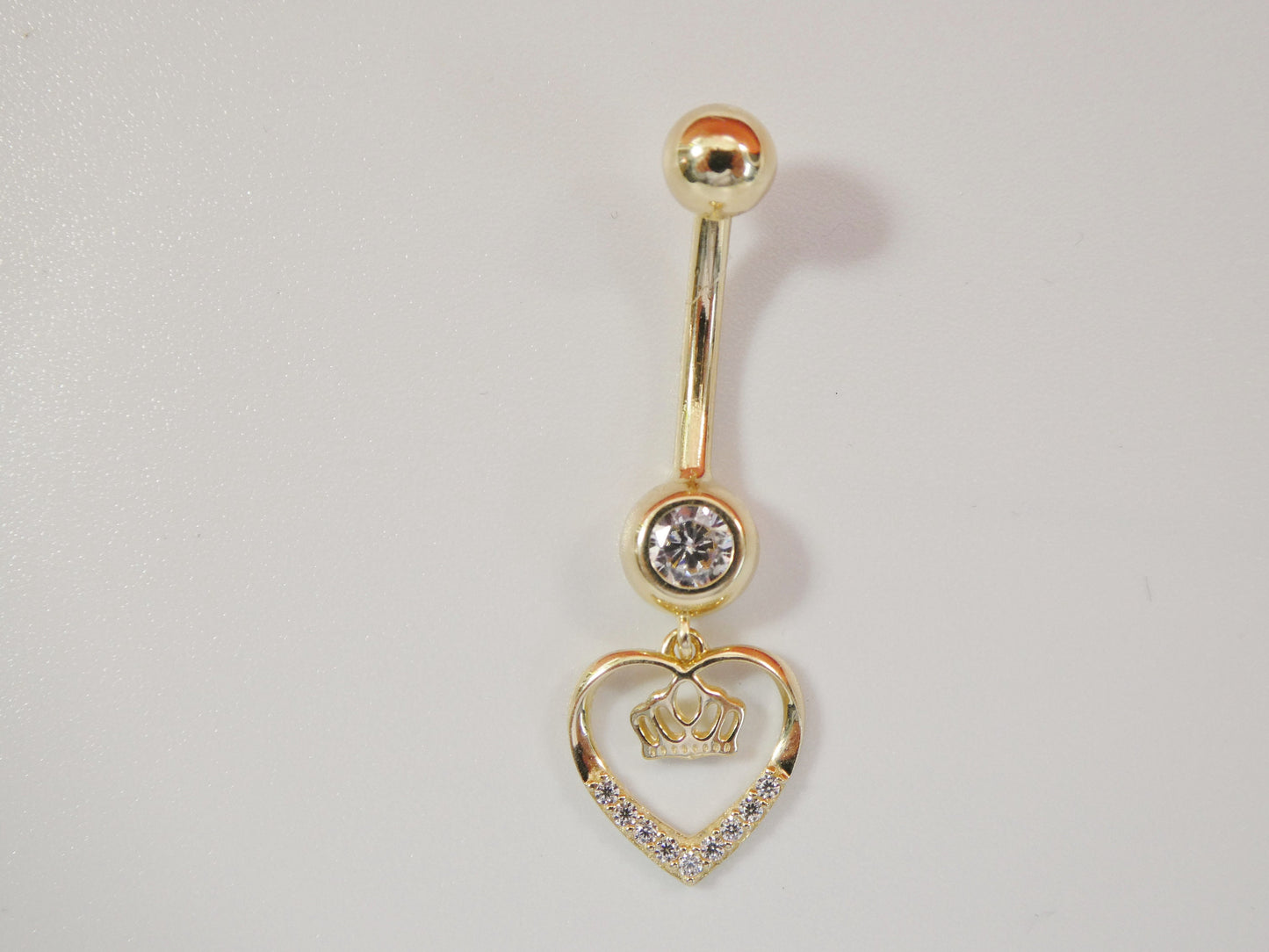 14k real solid yellow gold dangling crown heart belly button ring piercing