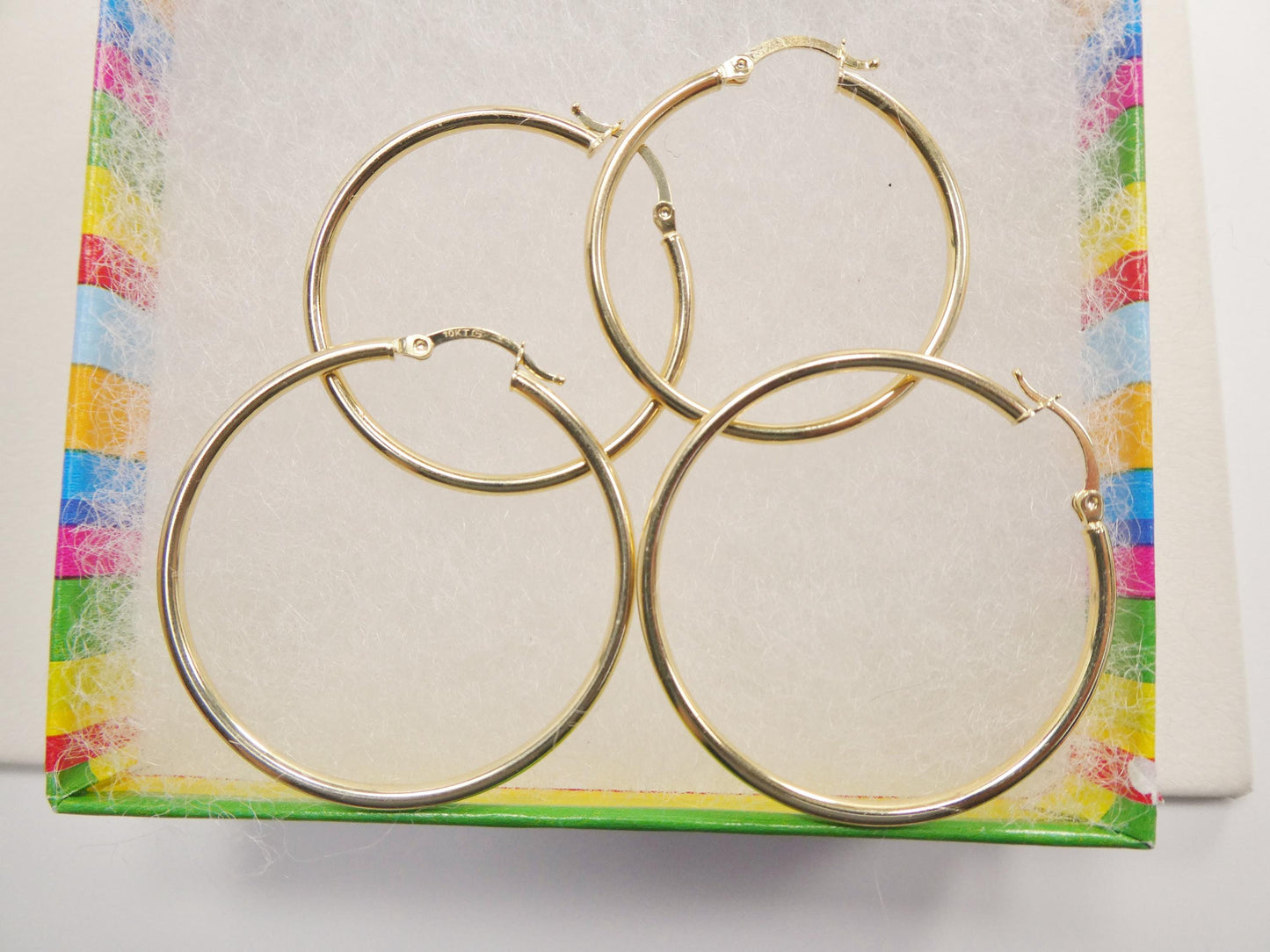 real 10k solid yellow gold plain high polish 34/ 40mm hoop huggie earrings