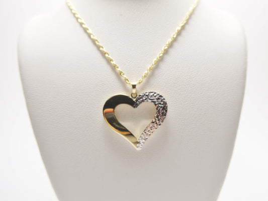 14k real solid yellow gold two tone heart pendent and robe necklace
