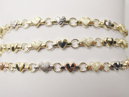 Real 10k Solid Yellow Gold X Heart Hugs and Kisses 10 Inch Anklet Bracelet