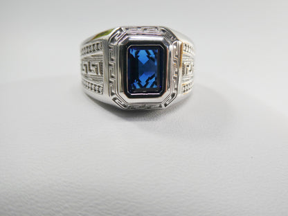 Real Solid 925 Sterling Silver Men Blue Stone Ring Rhodium Plating Finish