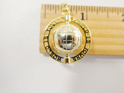 Real 925 Sterling Silver Globe Charm Pendent 14k Yellow Gold Finish