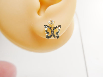 Real 10k Solid Yellow Gold Design Butterfly Dangling Push Post Earrings