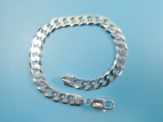 Real 925 Sterling Silver 7.6MM Italian Solid Chain Lobster Lock Clasp