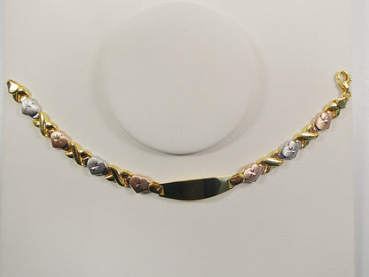 Real 925 Sterling Silver Stampato X Heart ID Bracelet 14k Yellow Gold Finish