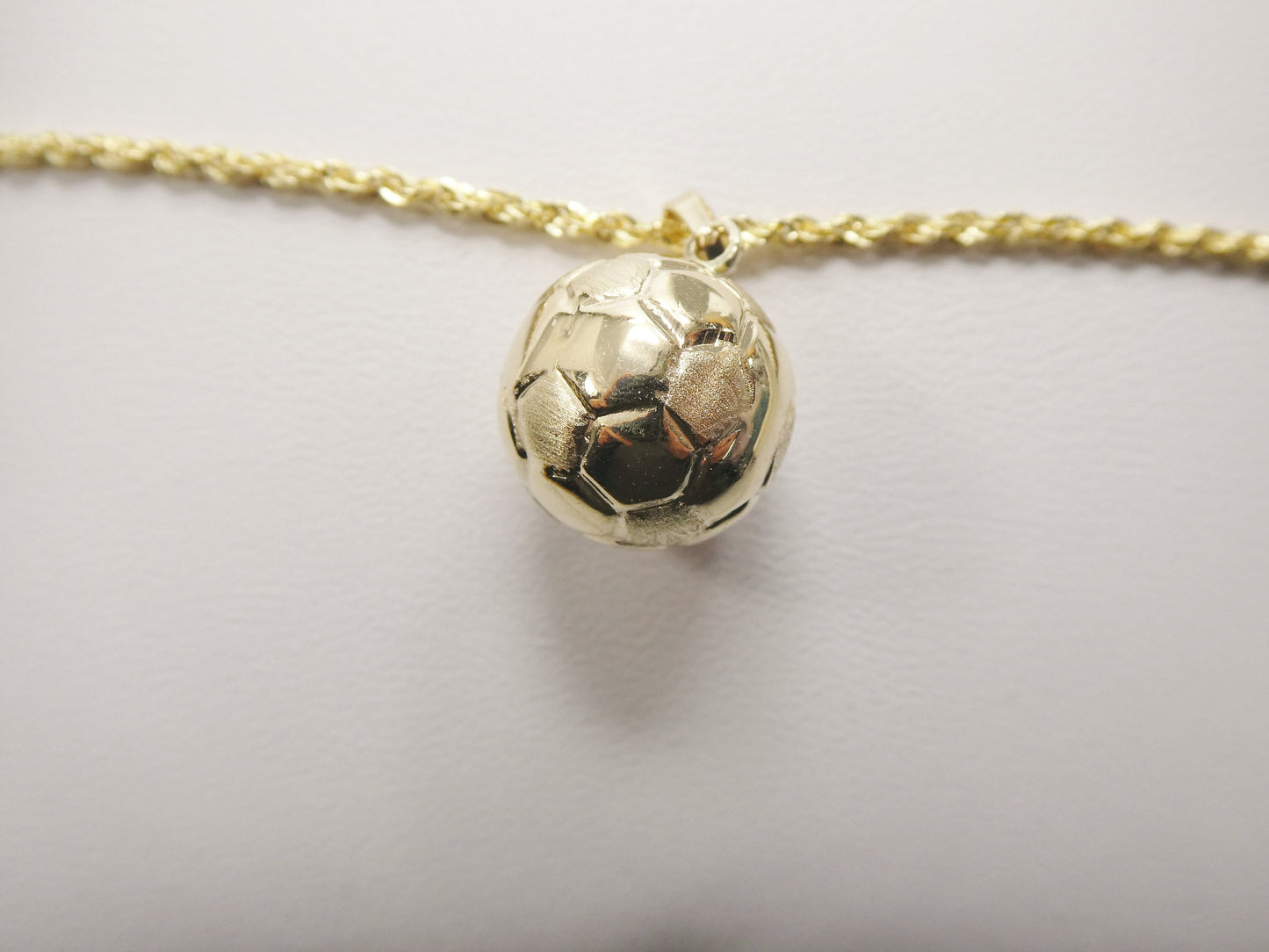 14k real solid yellow gold mini soccer ball pendent and robe necklace