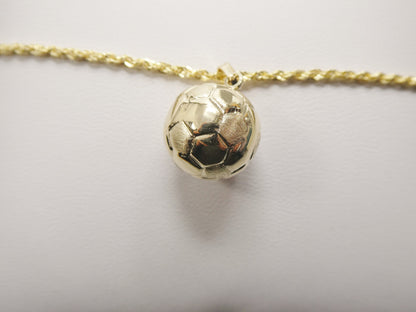 14k Real Solid Yellow Gold Mini Soccer Ball Pendent & Robe Necklace
