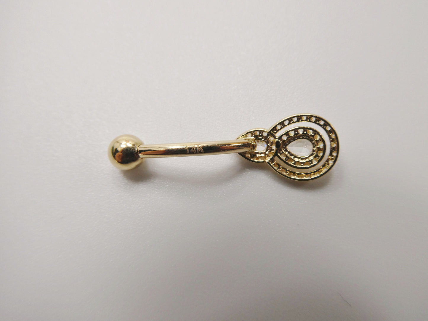 14k real solid yellow gold  teardrop belly button ring piercing