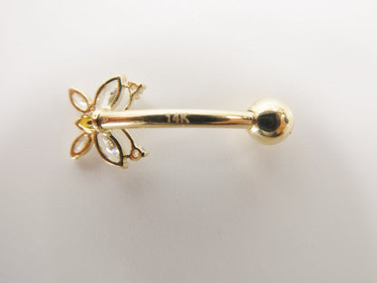 14k Real Solid Yellow Gold Butterfly Belly Button Ring Piercing