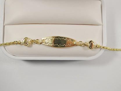 14k Real Solid Yellow Gold Double Heart 6 Inch Baby ID Bracelet