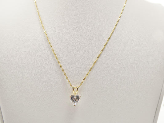 10k real solid yellow gold 16 inch chain and heart solitaire pendent set