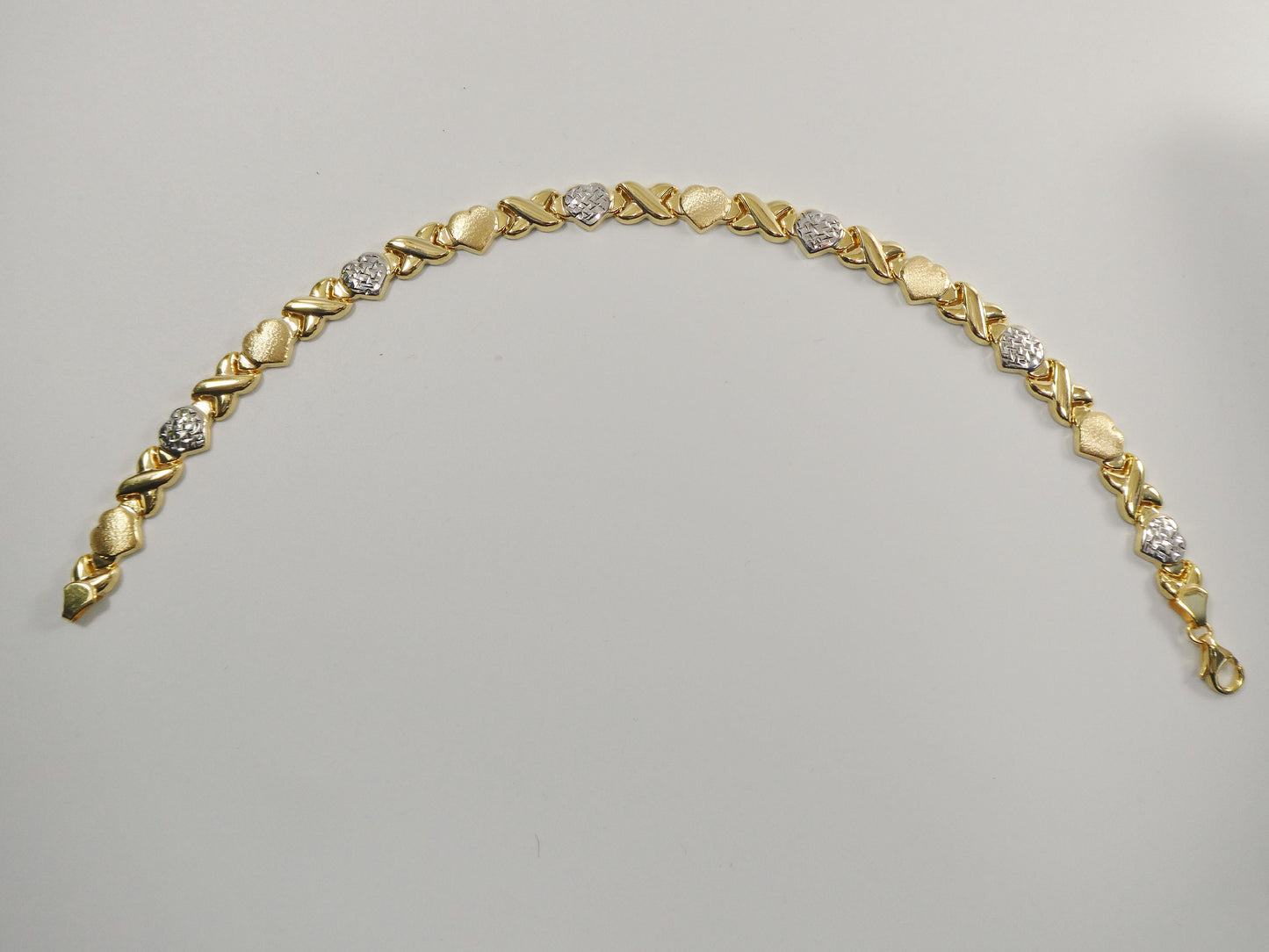 Sterling Silver XOXO Heart Bracelet: 14k Gold Finish