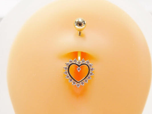 14k real solid yellow gold heart belly button ring piercing