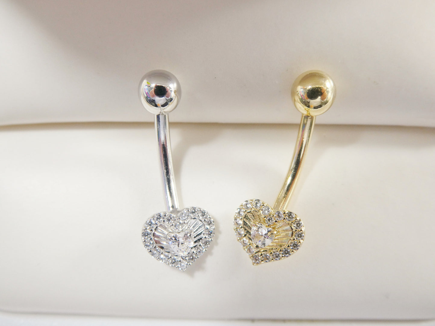 14k real solid yellow gold heart belly button ring piercing