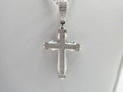 Real 925 Sterling Silver 22 Inch Flat Chain and Moissanite Cross Pendent Charm