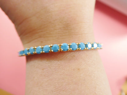 7 Inch 3mm/ 4mm Real 925 Sterling Silver Turquois Tennis Bracelet