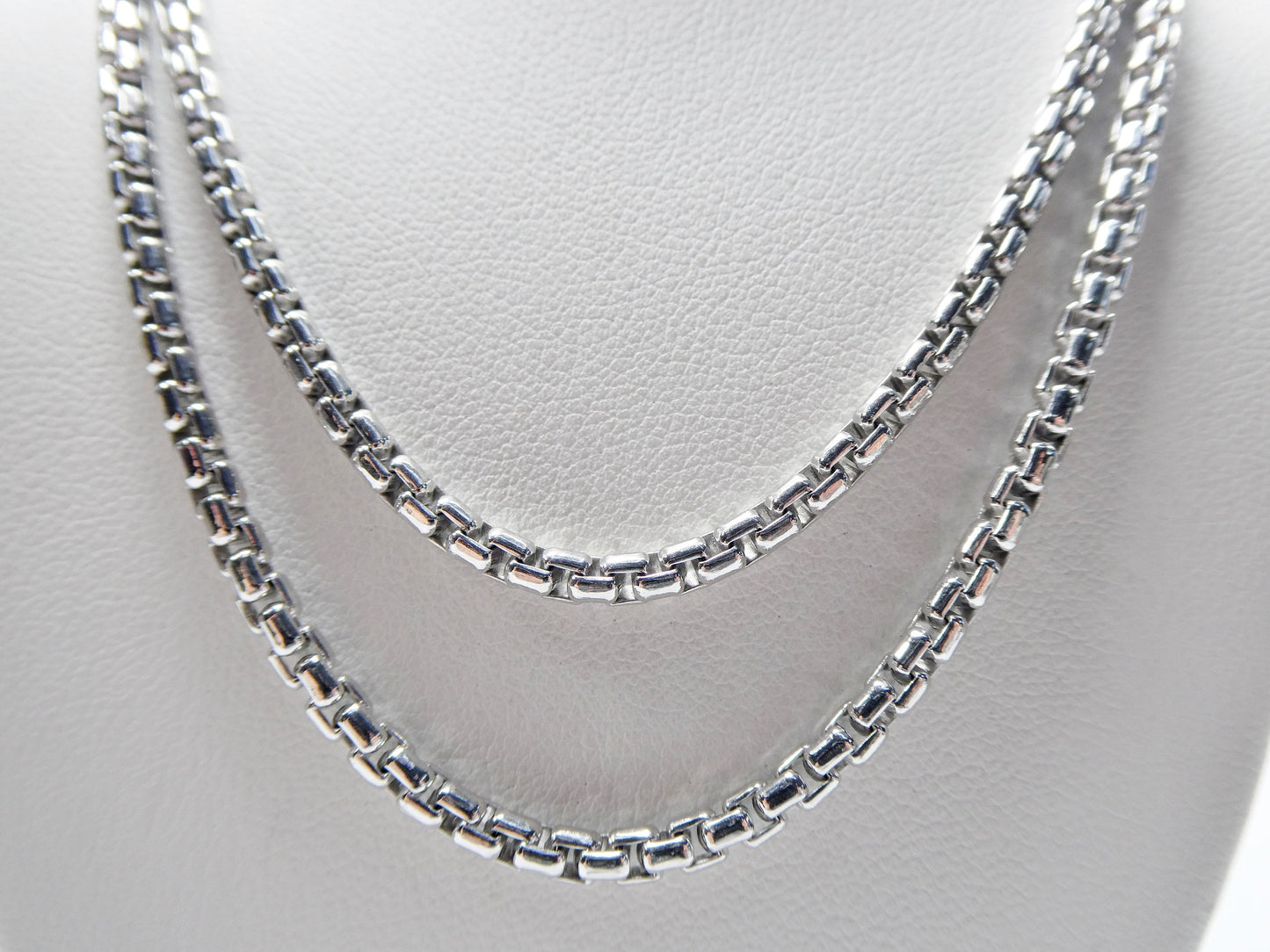 Sterling Silver 3MM Round Box Chain - 14k White Gold Finish