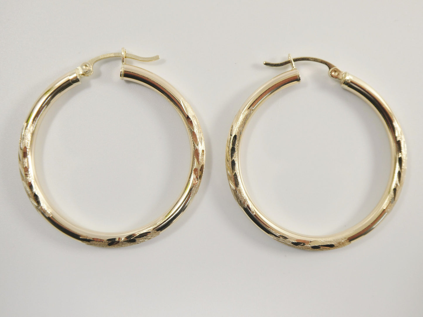 10k real solid yellow gold diamond cut hoop earrings