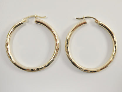 10k Real Solid Yellow Gold Diamond Cut Hoop Earrings