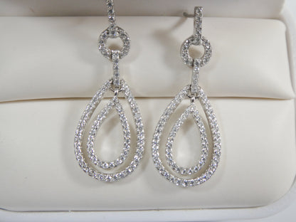 Real 925 Sterling Silver Micro Pave Setting 14k White Gold Color Finish Drop Earrings