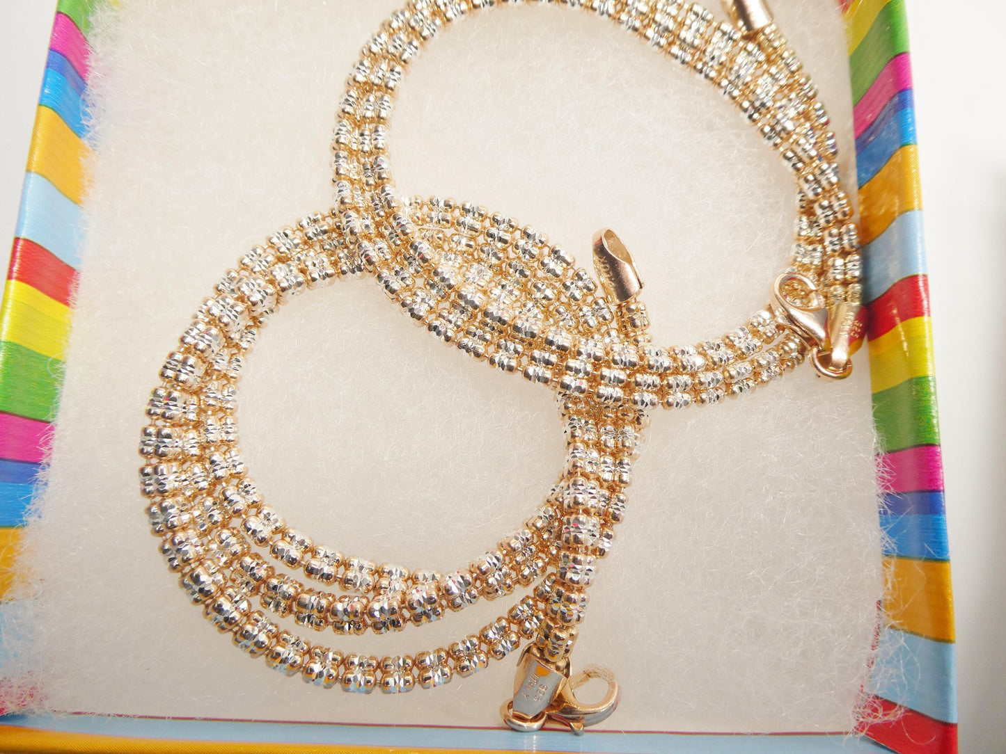 real 925 sterling silver 3 line diamond cut ice link rose gold chain necklace