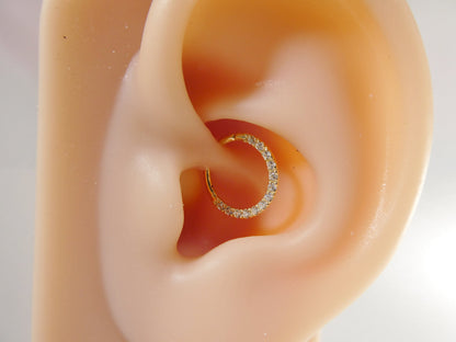 14k Real Solid Yellow Gold CZ Hoop Earring Cartilage Daith Ring Piercing