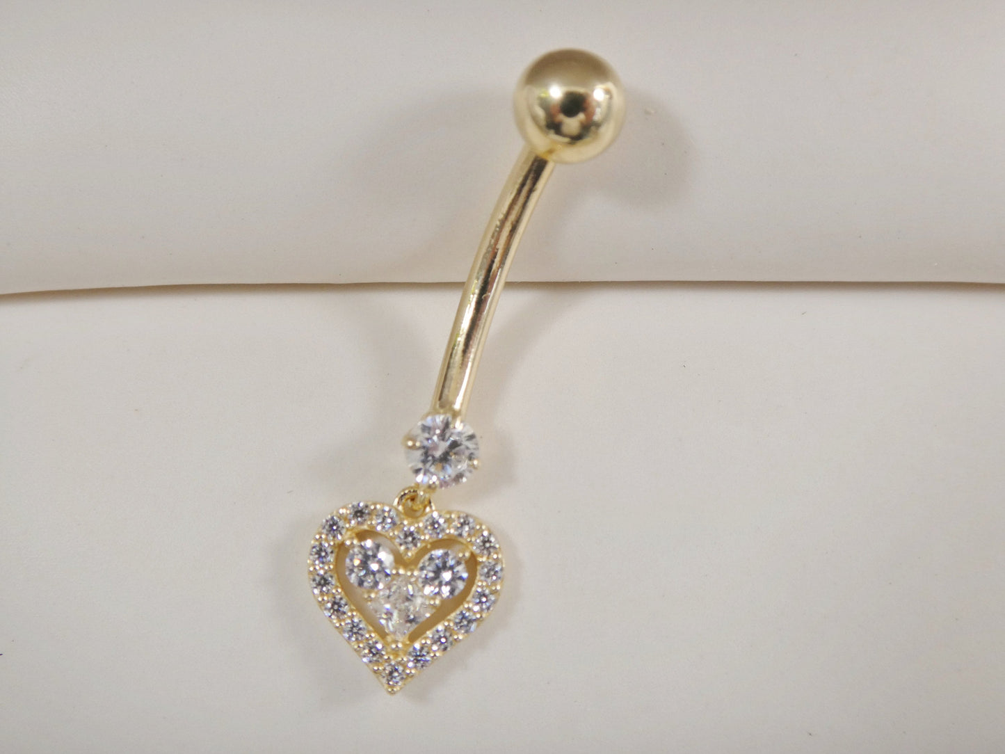 14k real solid yellow gold dangling heart belly button ring piercing