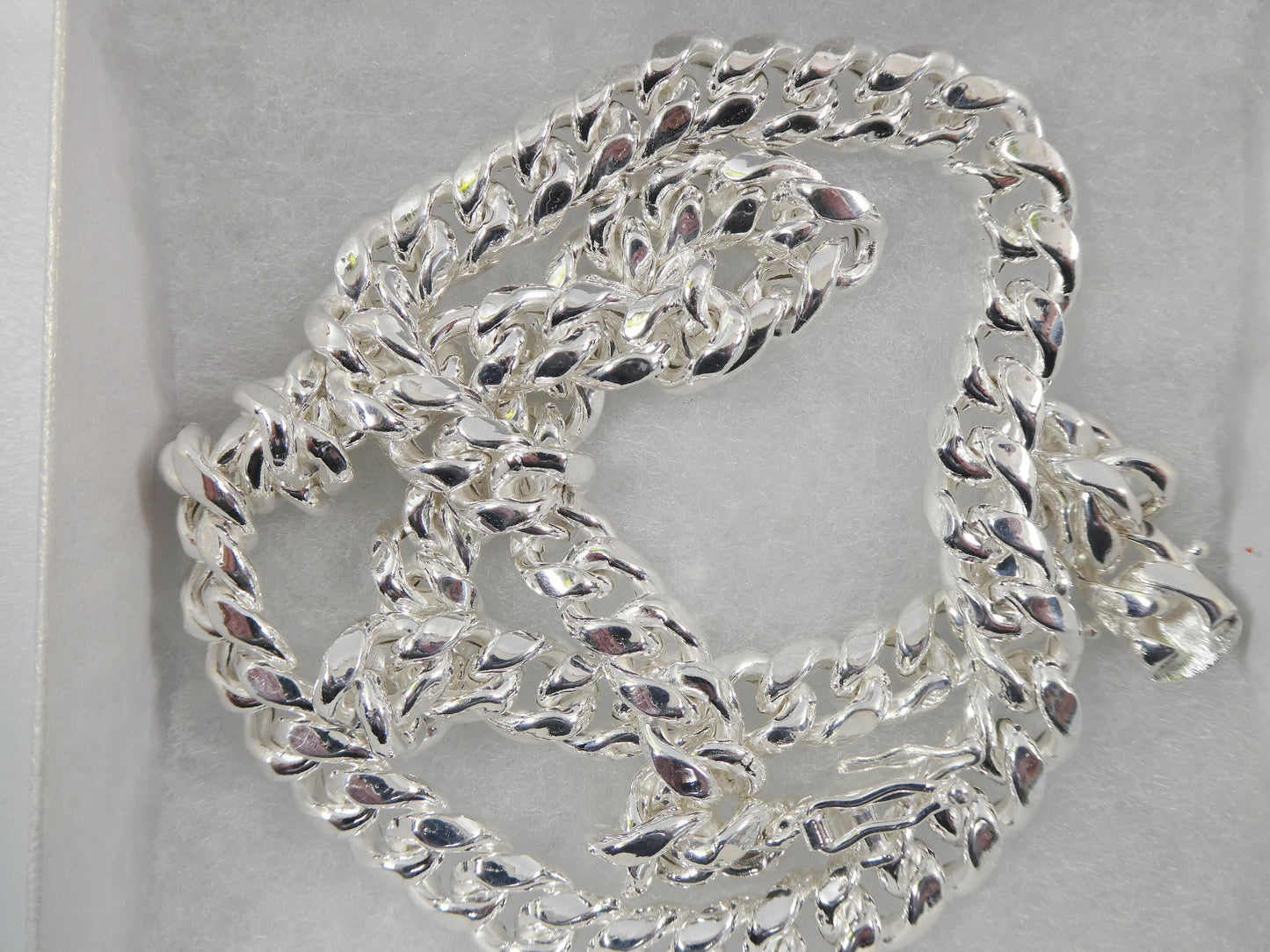real 9mm 925 sterling silver Miami  SEMI SOLID link chain box lock clasp