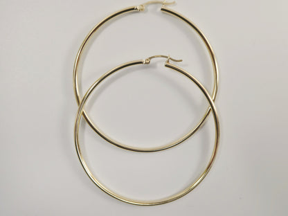 Real 10k Solid Yellow Gold Plain High Polish 60mm Hoop Earrings