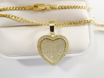 Real 925 Sterling Silver 18 Inch Flat Chain & Heart Pendent Charm