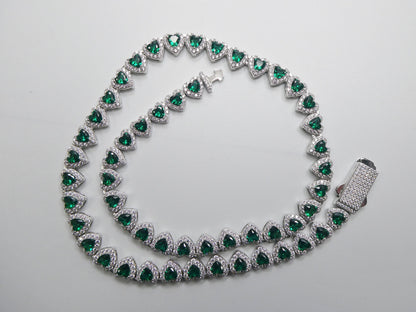 Real  925 Sterling Silver Heart Emerald Stone Color Necklace