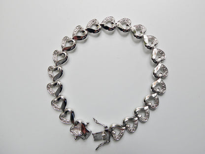 Real  925 Sterling Silver Heart Diamond Bracelet