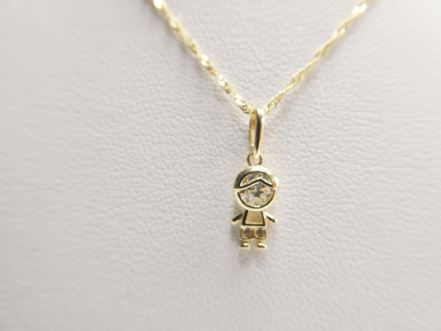 10k Yellow Gold Singapore Chain Necklace with boy girl Pendant