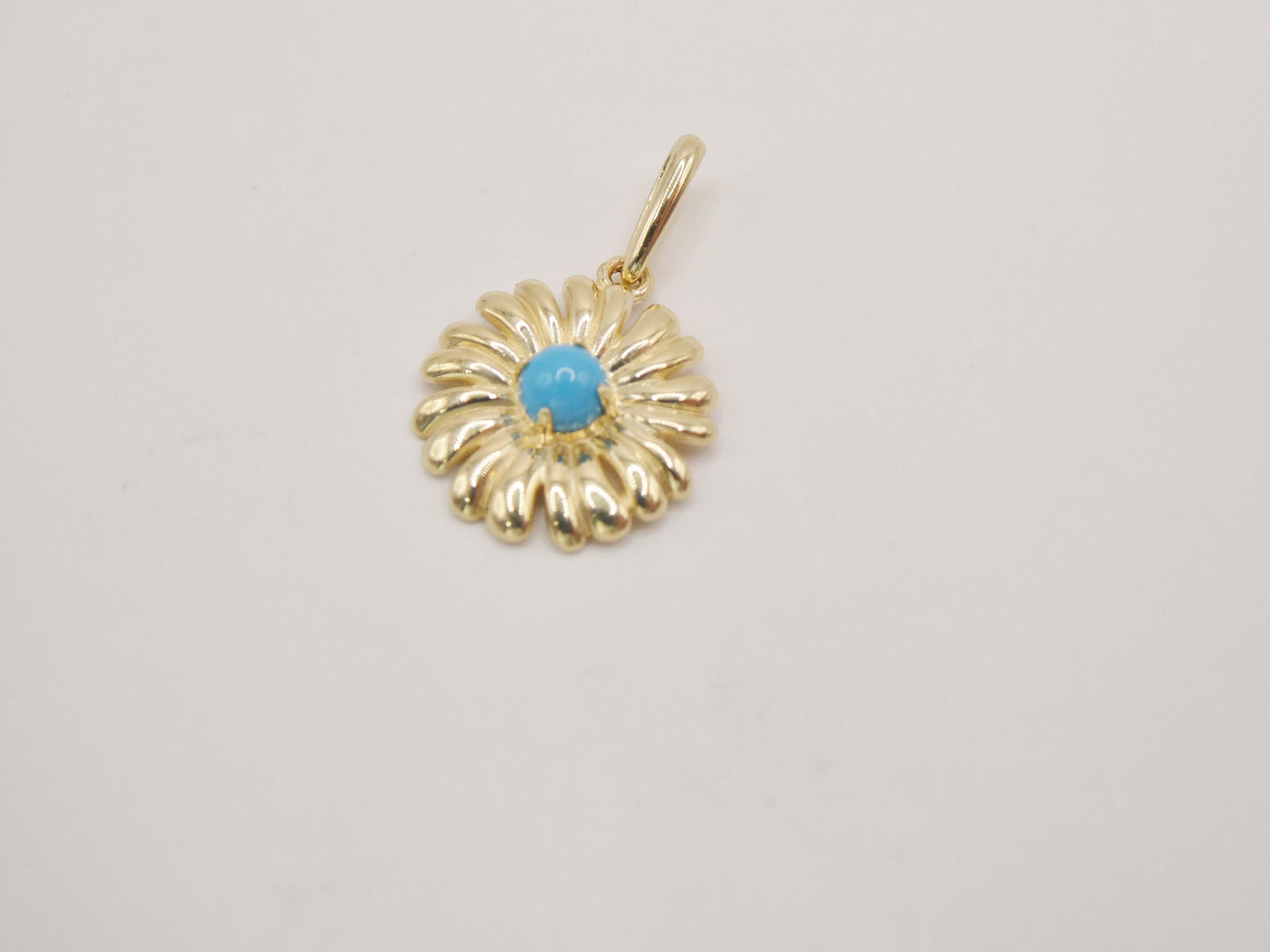10k Yellow Gold Singapore Chain Necklace flower turquoise Pendant