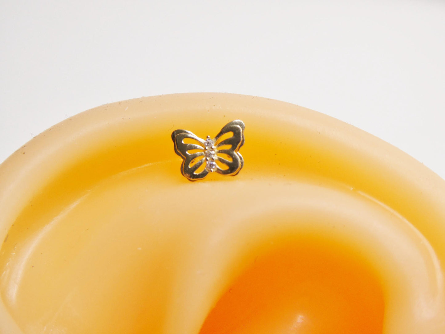 14k real solid yellow gold cartilage butterfly body ring piercing