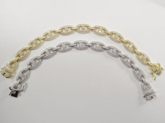 real 925 sterling silver mariner link full stone micro setting bracelet