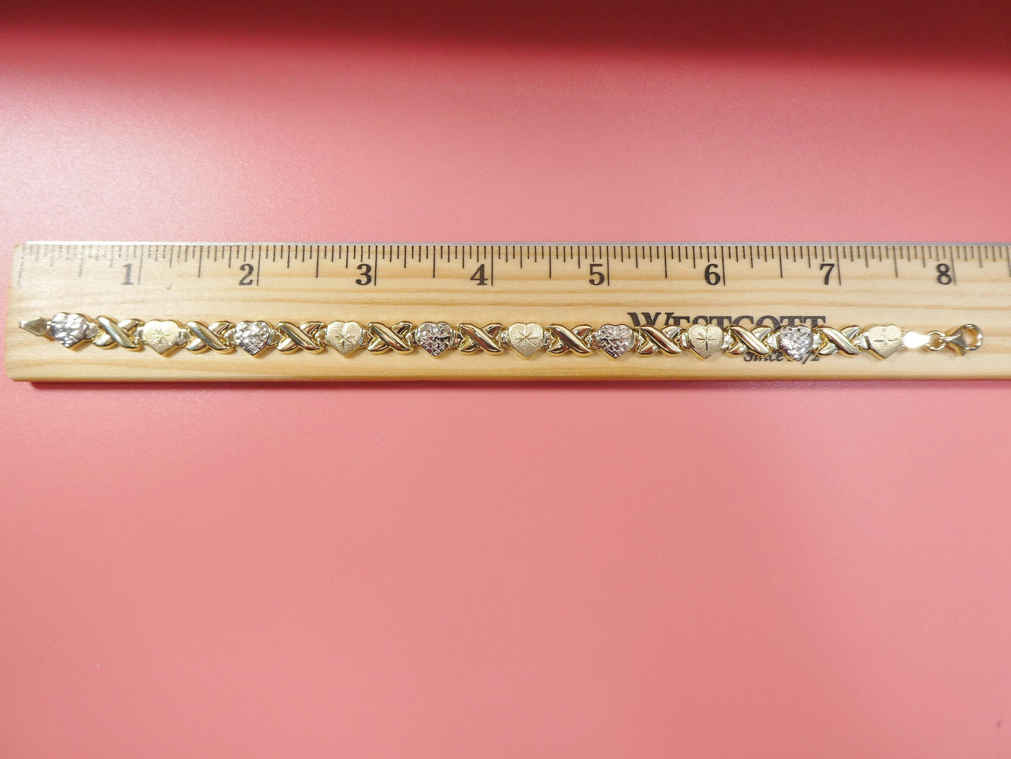 10k Yellow Gold X and Heart Bracelet - Two Tone Stampato Design
